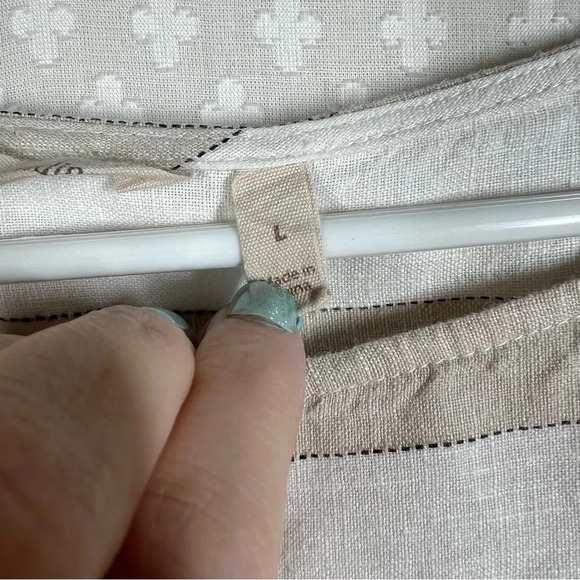 Soft Surroundings Tan White Striped Linen Boxy Top - Picture 3 of 8